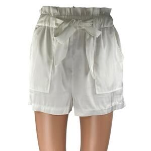 NEW JLuxLabel Women's White Belted Tie Waist Pockets Mini Paperbag Shorts Size S